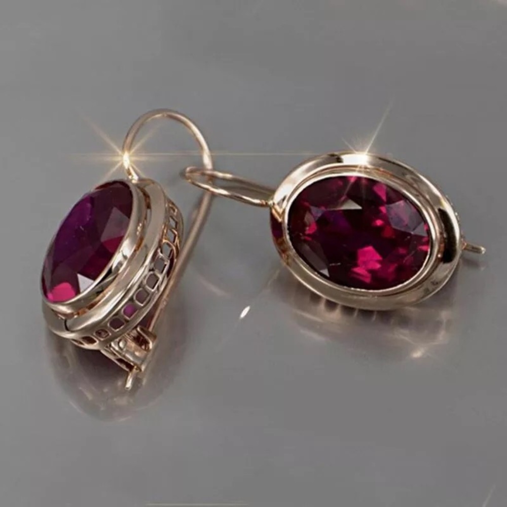 Vintage Gold Color Red Crystal Zircon Ear Earrings